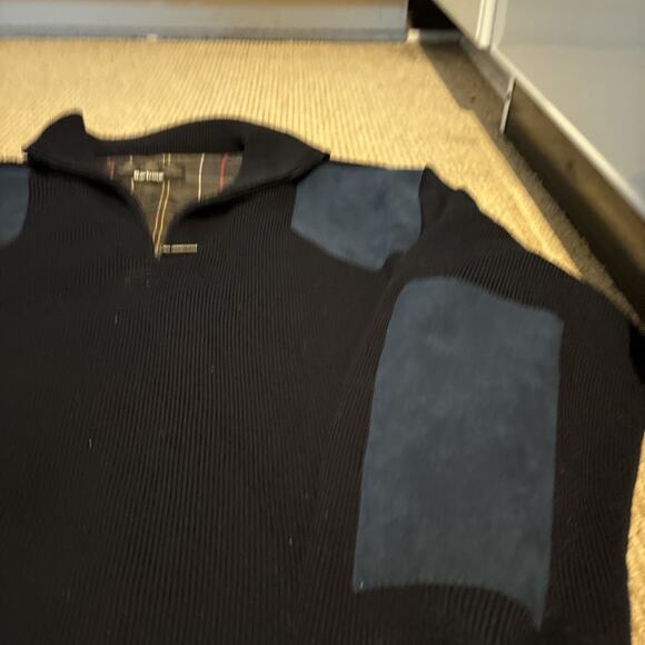 Barbour Storm Jumper Mens L Knit Wool Sweater Quarter Zip Pullover Blue - Picture 6 of 10